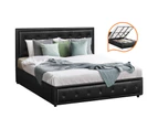 Oikiture Bed Frame King Size Gas Lift Base With Storage Black Leather