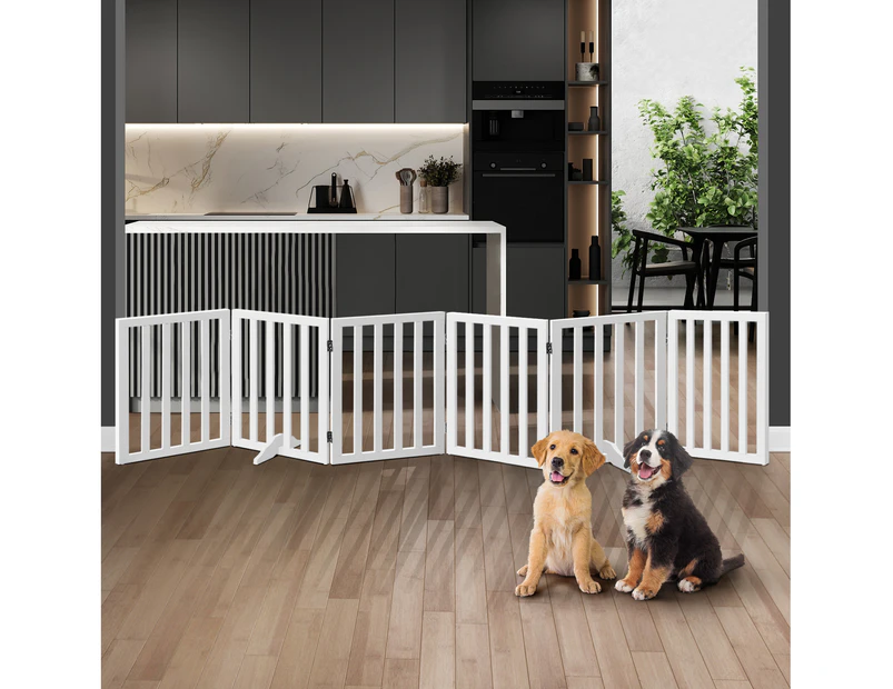 Alopet Wooden Pet Dog Fence 284x60.5cm 6 Panels Safety Stair Barrier Security Gate Door White