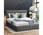 Oikiture Bed Frame Double Size Gas Lift Base With Storage Grey Fabric