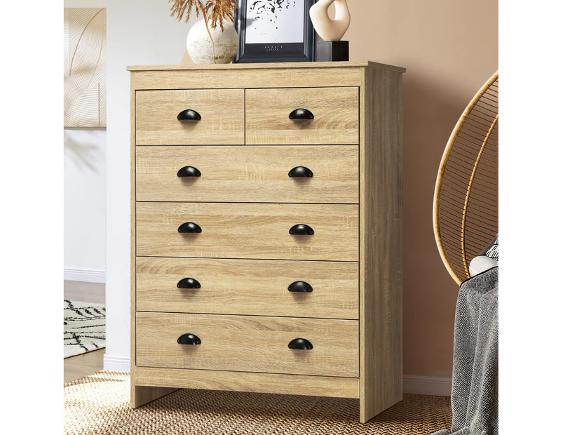 Oikiture Tallboy 6 Chest of Drawers Dresser Table Storage Cabinet Bedroom Wooden