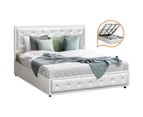 Oikiture Bed Frame King Size Gas Lift Base With Storage White Leather