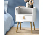 Oikiture Bedside Table w/ Leather Handle White