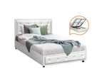 Oikiture Bed Frame King Single Size Gas Lift Base With Storage White Leather