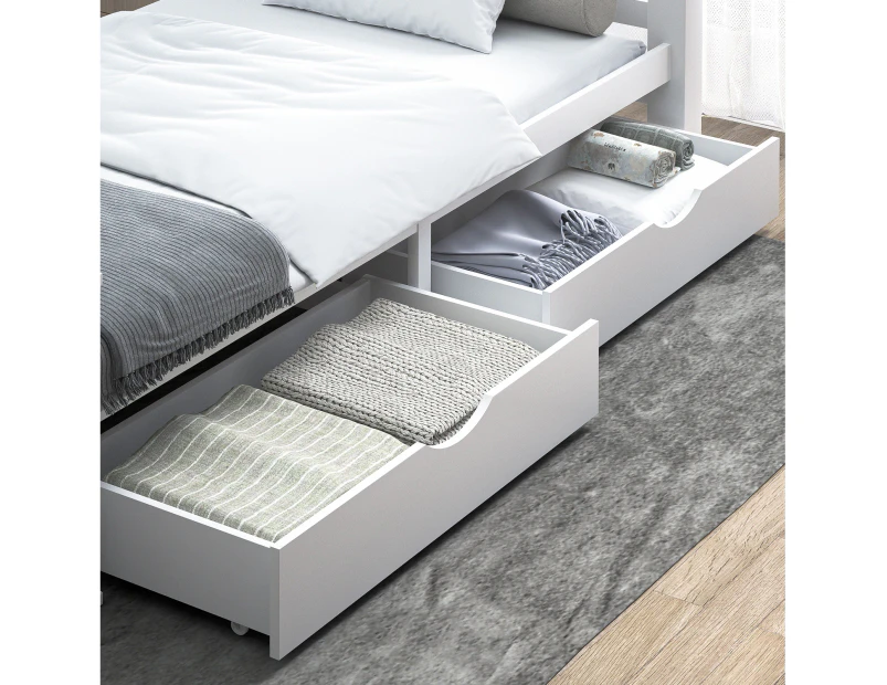 Oikiture 2x Bed Frame Storage Drawers Timber Trundle for Wooden Bed Frame Base White