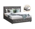 Oikiture Bed Frame Double Size Gas Lift Base With Storage Grey Fabric