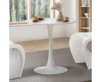 Oikiture 60cm Dining Table Kitchen Marble Tulip Round Metal Leg White