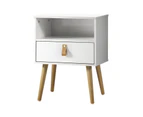 Oikiture Bedside Table w/ Leather Handle White