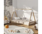 Oikiture Bed Frame Single Wooden Timber Kids House Frame Wood Base with Mattress Set