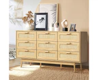 Oikiture 9 Chest of Drawers Dresser Rattan Storage Cabinet Lowboy Bedroom Wooden