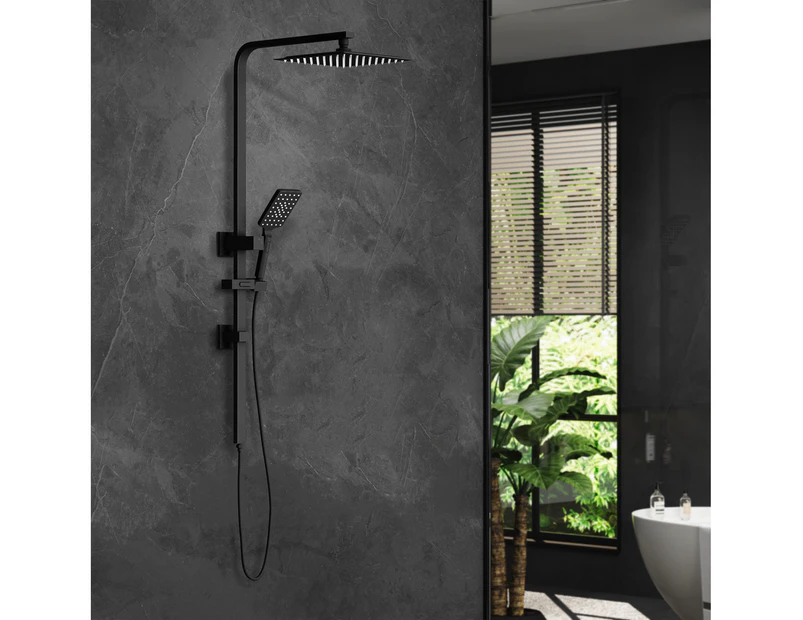 WELS 10" Rain Shower Head Set Square 3-Mode Handheld Shower Rail Set Black