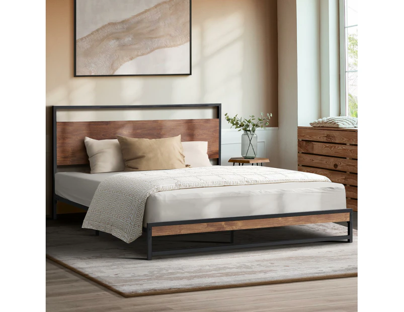 Oikiture Bed Frame Queen Size Metal Frame Wood