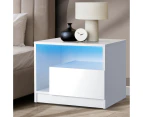 Oikiture Bedside Tables Side Table RGB LED Drawers High Gloss Furniture White