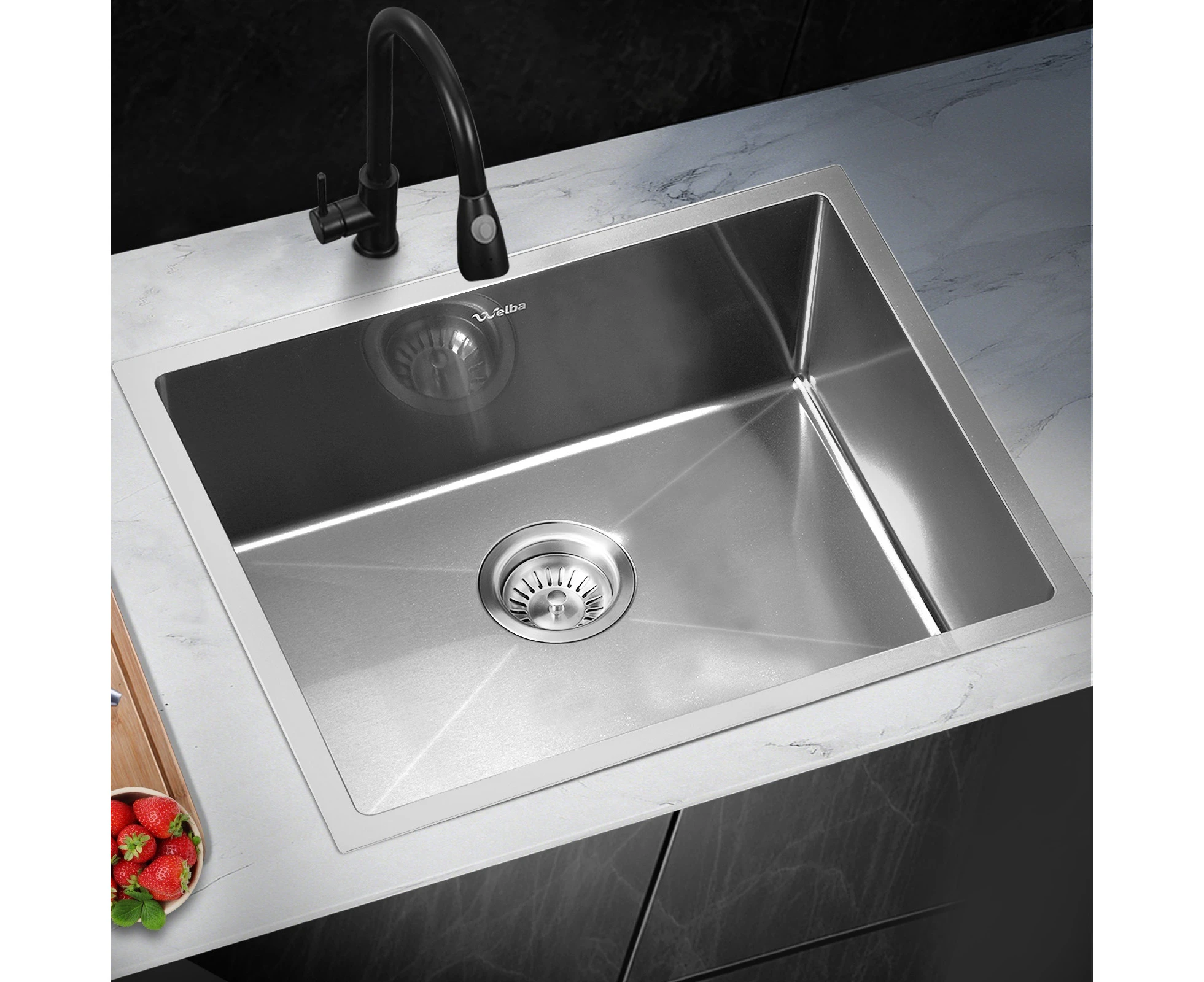 Welba Kitchen Sink Stainless Steel Basin Single Silver 44X44CM