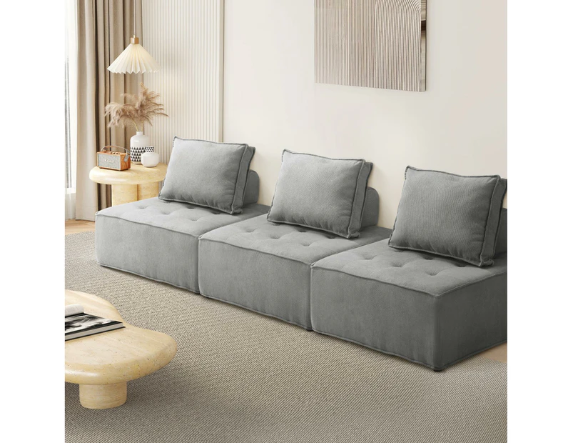 Oikiture 3PCS Modular Sofa Lounge Chair Armless TOFU  Back Linen Grey