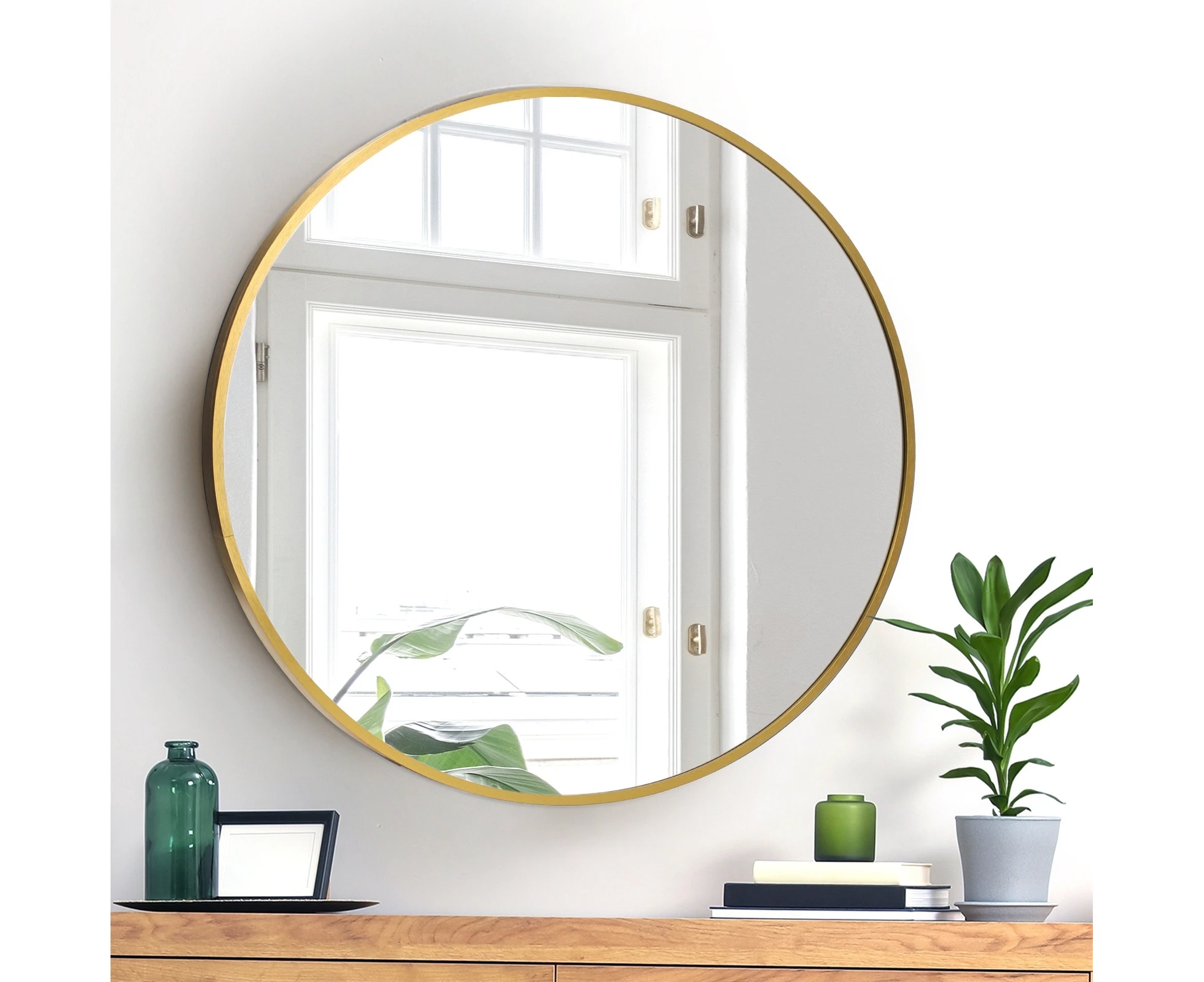 Oikiture Wall Mirrors Round 70cm Makeup Mirror Vanity Home Decor Gold