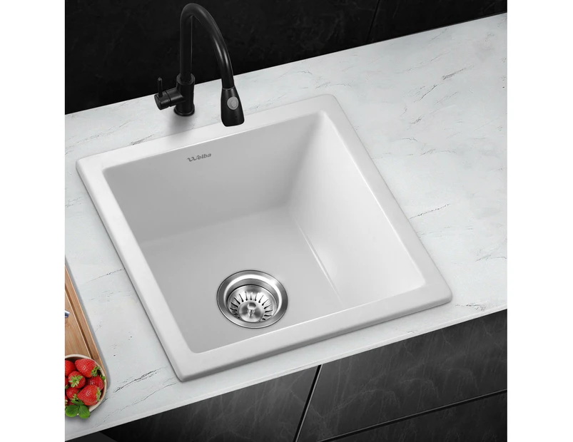 Welba Kitchen Sink 38x38cm Granite Stone Sink Basin Single Bowl White