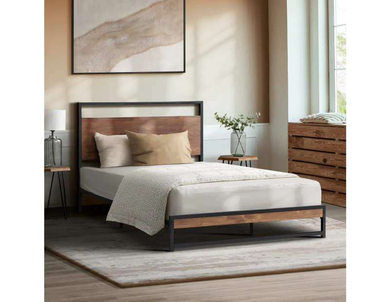 Oikiture Bed Frame King Single Size Metal Frame Wood