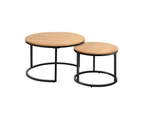 Oikiture Set of 2 Coffee Table Round Nesting Side End Table Natural