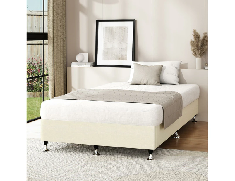 Oikiture Bed Frame King Single Bed Base Platform Beige