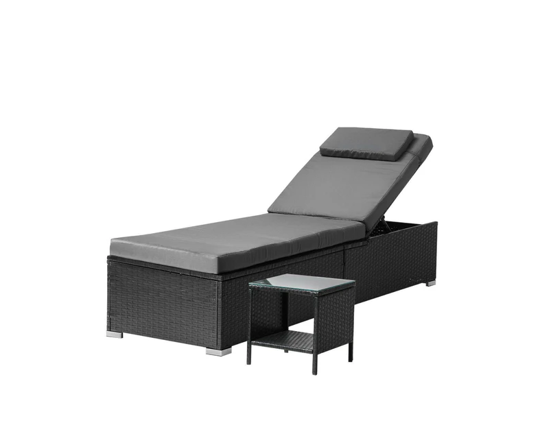 Livsip Sun Lounge Wicker Lounger Table Patio Furniture Outdoor Setting Day Bed