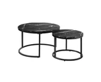 Oikiture Set of 2 Coffee Table Round Nesting Side End Table Black