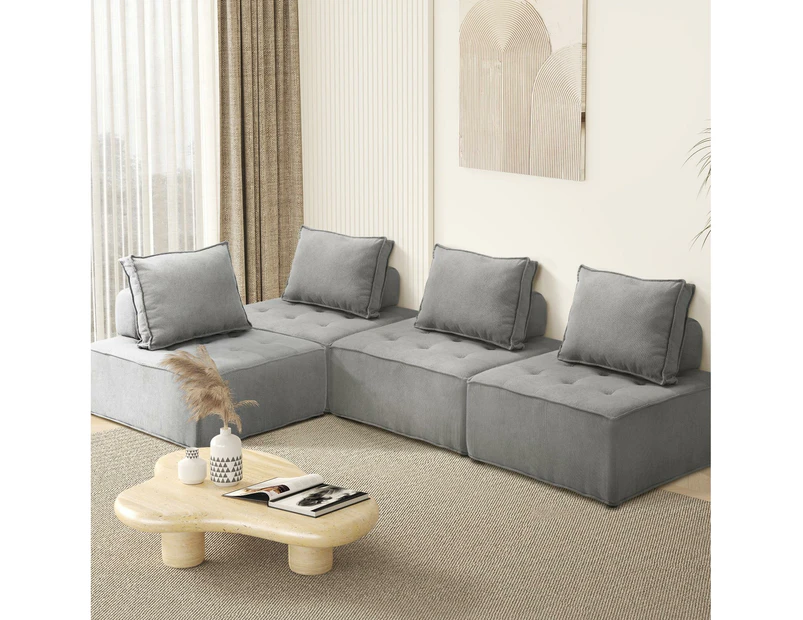 Oikiture 4PCS Modular Sofa Lounge Chair Armless TOFU Back Linen Grey