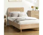 Oikiture Bed Frame Single Size Wooden Bed Frame Rattan Headboard