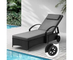 Livsip Wheeled Sun Lounger Day Bed Outdoor Setting Patio Furniture Black