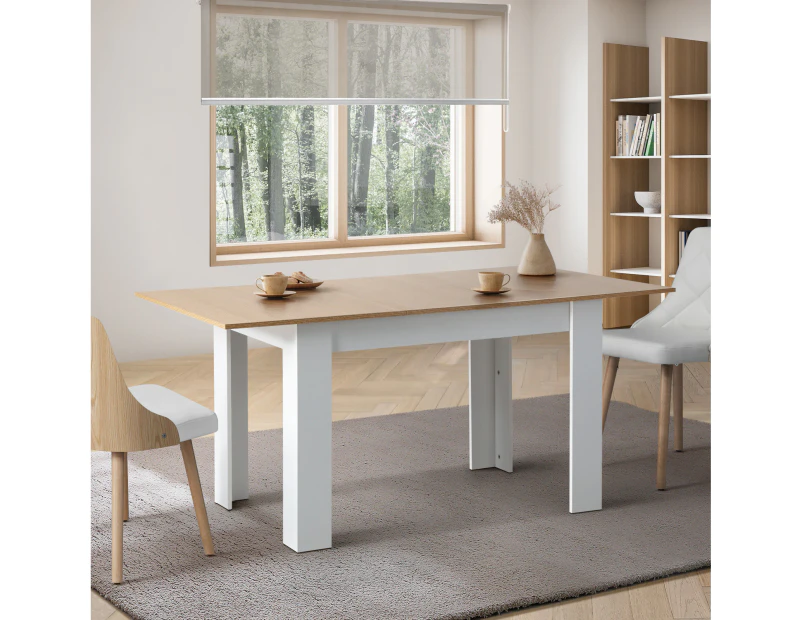 Oikiture 160cm Extendable Dining Table Kitchen Restaurant Cafe Table WoodenWhite