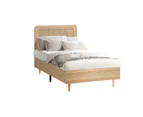 Oikiture Bed Frame Single Size Wooden Bed Frame Rattan Headboard