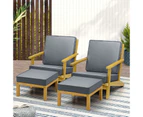 Livsip 2PCS Outdoor Patio Chairs Armchair Furniture Sun Lounge Wooden Garden Sofa Foot Stool