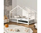 Oikiture Kids Bed Frame With Single Mattress Set White