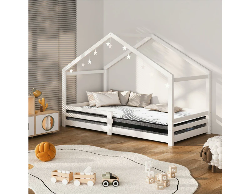 Oikiture Kids Bed Frame With Single Mattress Set White