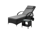 Livsip Sun Lounger Wheeled Day Bed with Table Set Outdoor Patio Furniture