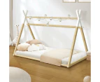 Oikiture Bed Frame King Single Wooden Kids Teepee House Frame