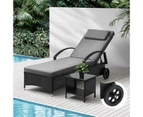 Livsip Sun Lounger Wheeled Day Bed with Table Set Outdoor Patio Furniture