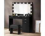 Oikiture Dressing Table Stool Set Makeup Large Mirror Dresser 12 LED Bulbs Black