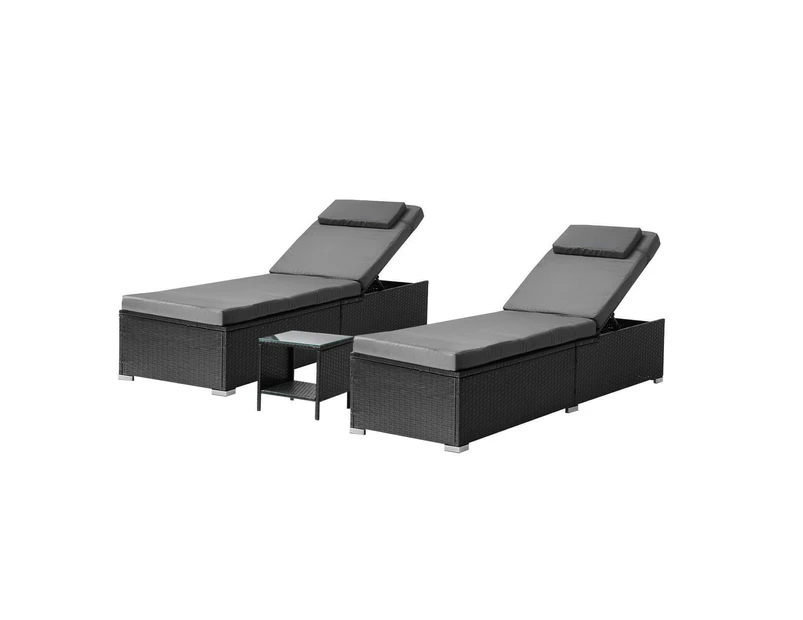 Livsip 2X Sun Lounge Wicker Lounger Table Setting Outdoor Furniture Day Bed