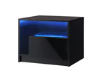 Oikiture Bedside Tables RGB LED Side Table Drawers High Gloss Nightstand Black