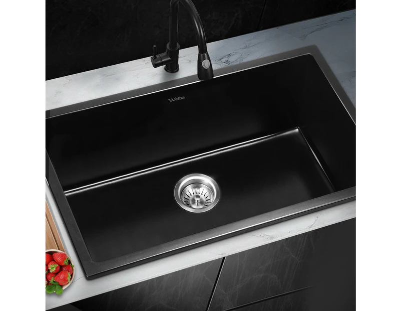 Welba Kitchen Sink 70x45cm Granite Stone Sink Laundry Basin Single Bowl Black