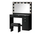 Oikiture Dressing Table Stool Set Makeup Large Mirror Dresser 12 LED Bulbs Black