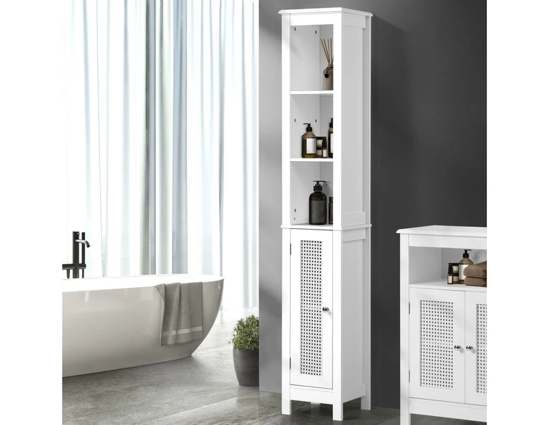 Oikiture Storage Cabinet Tall Slim Cupboard Bathroom Laundry Rattan Door White