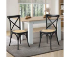 Oikiture 2PCS Crossback Dining Chair Solid Birch Timber Wood Ratan Seat Black