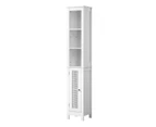 Oikiture Storage Cabinet Tall Slim Cupboard Bathroom Laundry Rattan Door White