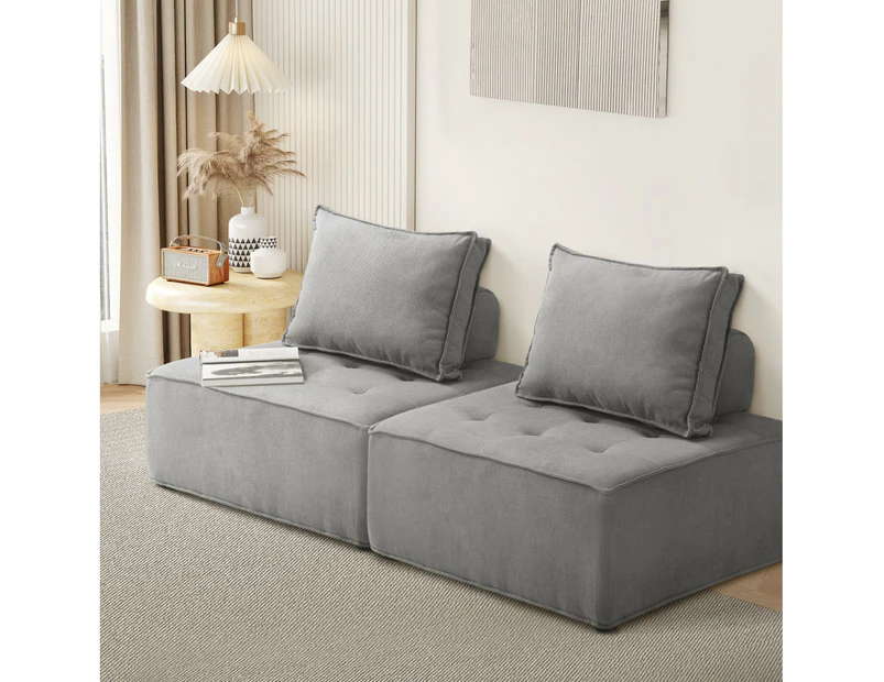 Oikiture 2PCS Modular Sofa Lounge Chair Armless TOFU Back Linen Grey