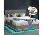 Oikiture Bed Frame Double Size LED Gas Lift Grey LAYZ