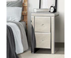 Oikiture Bedside Table Mirrored Storage Cabinet 2 Drawers Nightstand End Table