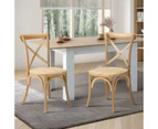 Oikiture 2PCS Crossback Dining Chair Solid Birch Timber Wood Ratan Seat Wooden