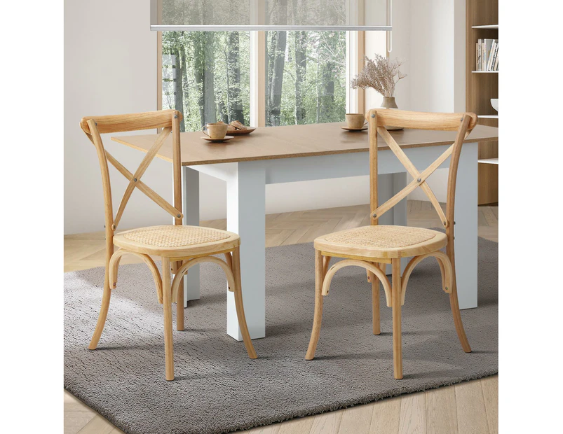 Oikiture 2PCS Crossback Dining Chair Solid Birch Timber Wood Ratan Seat Wooden