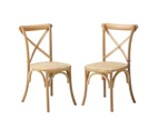 Oikiture 2PCS Crossback Dining Chair Solid Birch Timber Wood Ratan Seat Wooden